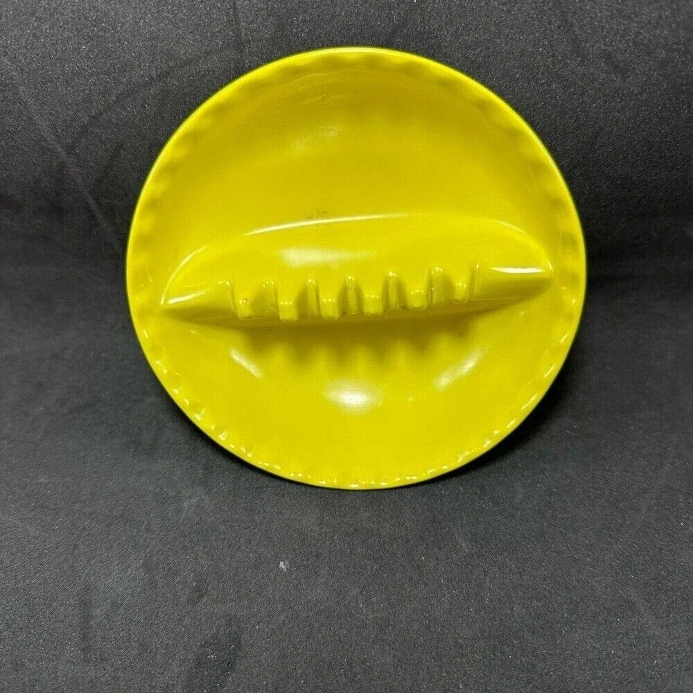 Vintage Anholt Ashtray Yellow‎ Ceramic 4 Cigarette Rest Patented Design